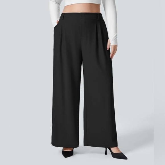 NEW Halara Flex Waffle Knit Pants Sz XL Petite Wide Leg High Waist Pockets - Picture 3 of 11